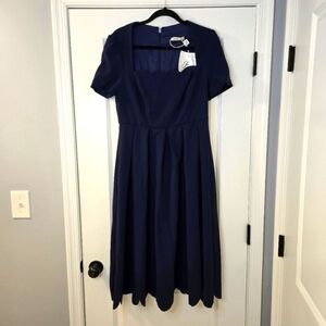 FEHAUTE- NWT- Blue Irregular Craftsmanship Classic Square Neck Midi Dress Size 8